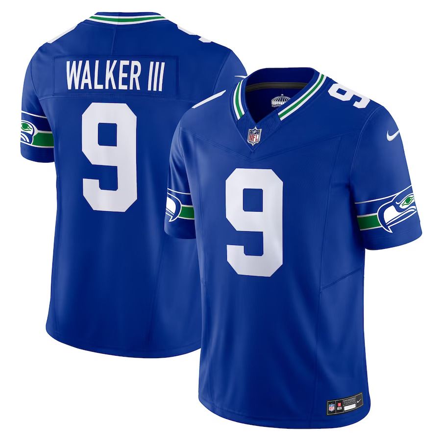 Men Seattle Seahawks 9 Kenneth Walker III Nike Royal Throwback Vapor F.U.S.E. Limited NFL Jersey